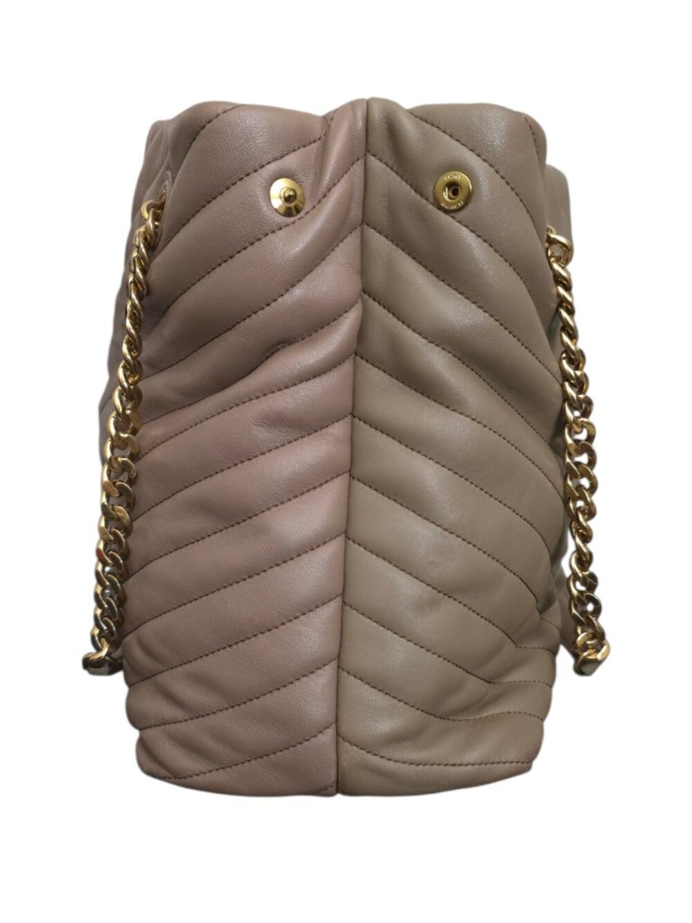 Tory Burch Kira Chevron Tote Bag Taupe Beige Leather Quilted Chain - Picture 4 of 12